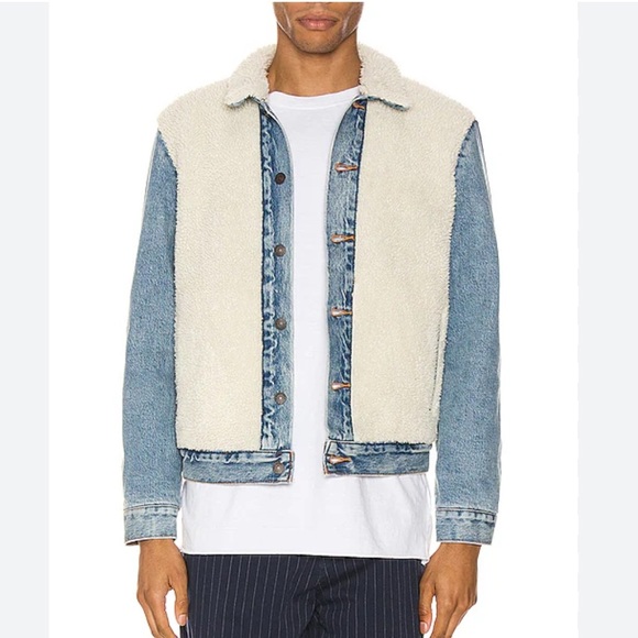 Levi’s Premium Sherpa Panel Trucker Denim Jacket Medium Blue Wash Size M - Picture 7 of 11